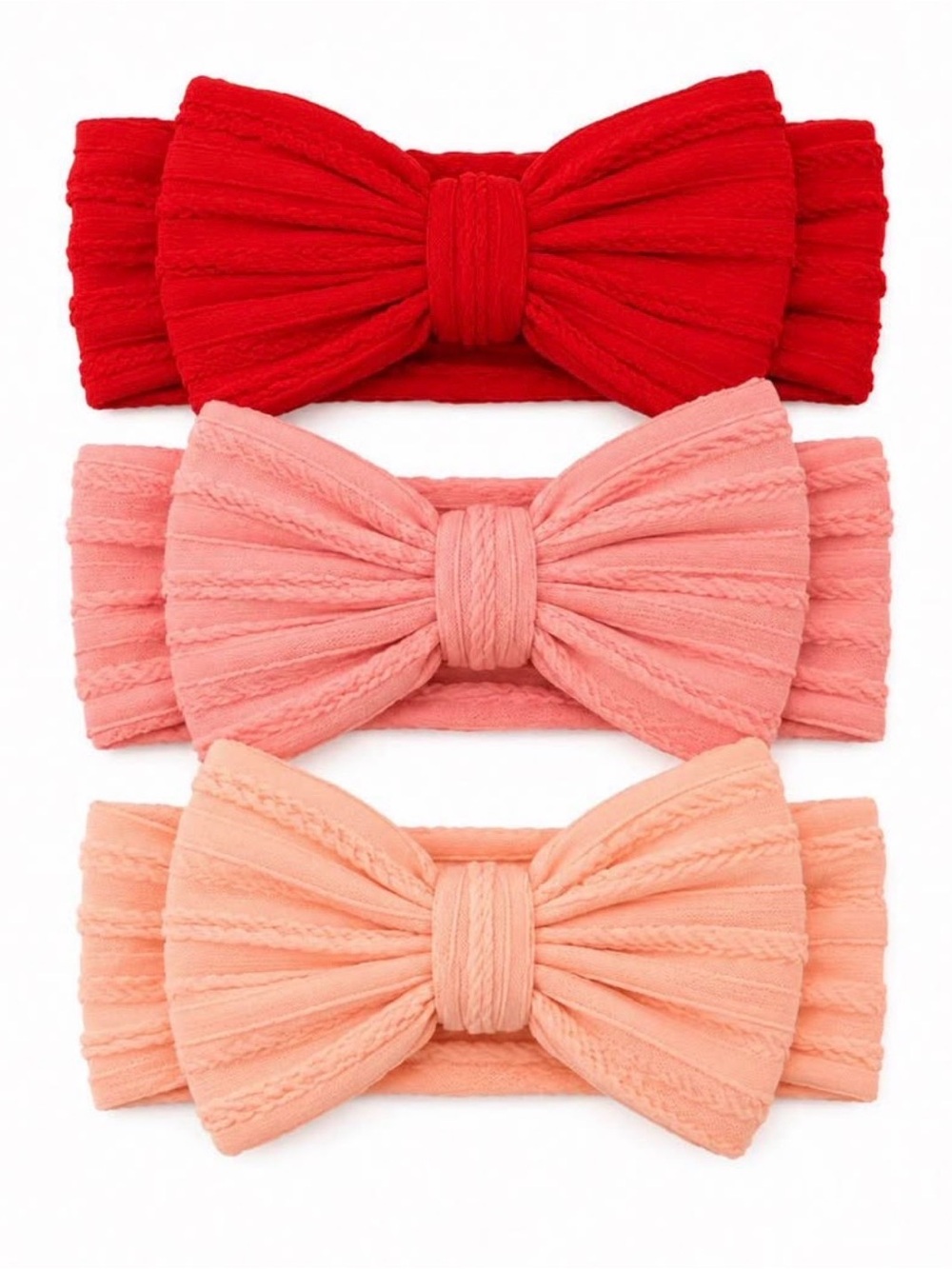Source Unknown Girls Ribbed Bow Headbands - Red, Coral, Peach